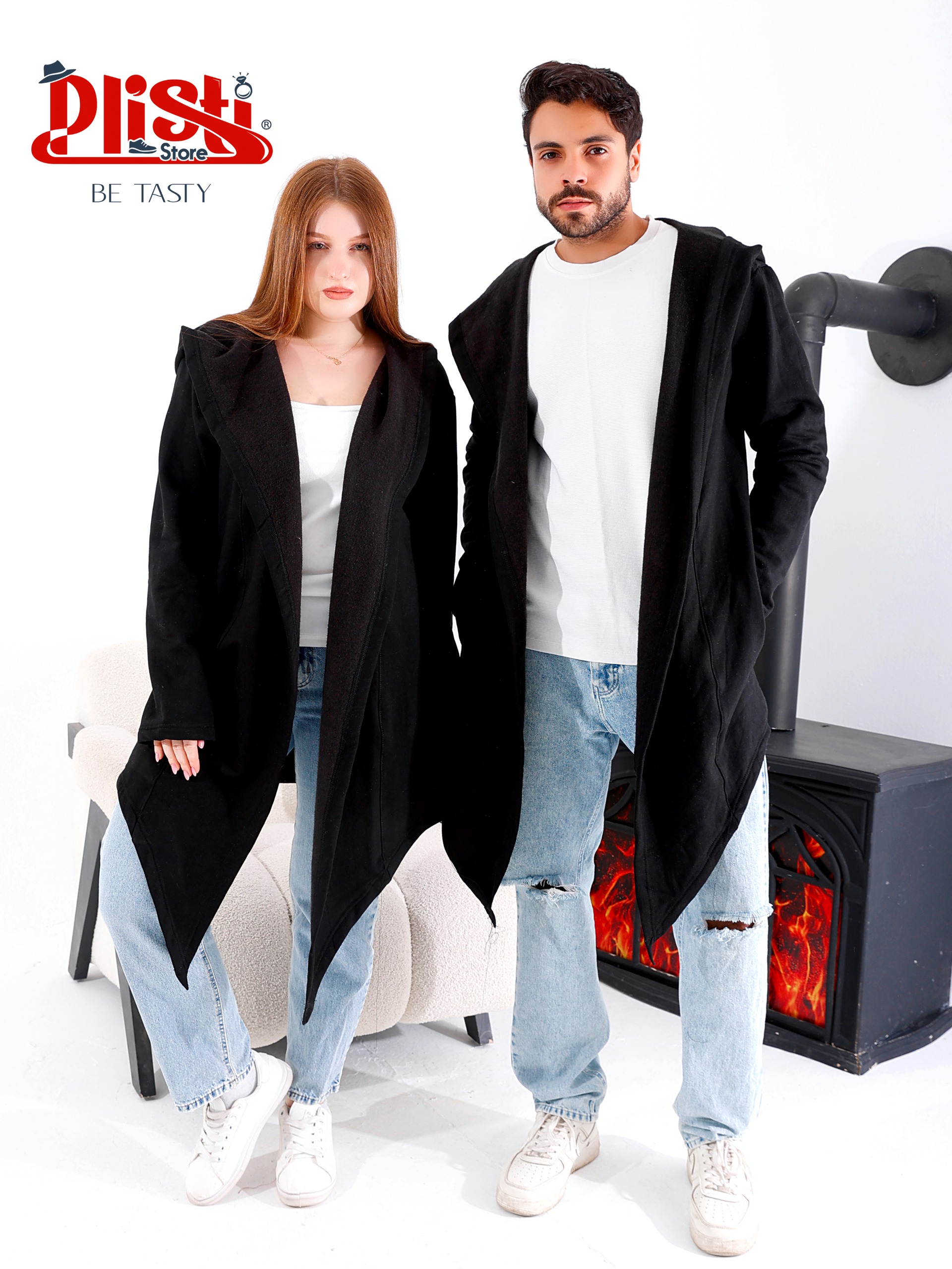 Unisex Black Cotton Cardigan